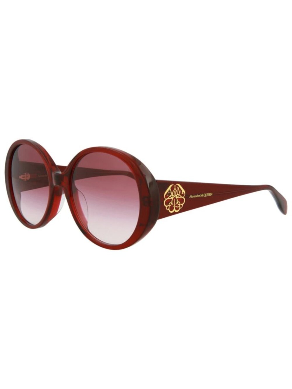 New Alexander McQueen Women's Sunglasses Round Oval Acetate Frame Burgundy Red - Picture 2 of 4